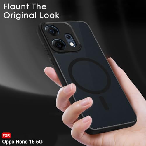 Image of TheGiftKart Hybrid Shockproof Back Cover Case for Oppo Reno 15 5G Compatible with MagSafe | Hard Back Cover Case for Oppo Reno15 5G (PC & TPU, Translucent Smoke Matte Back, Black Sides)
