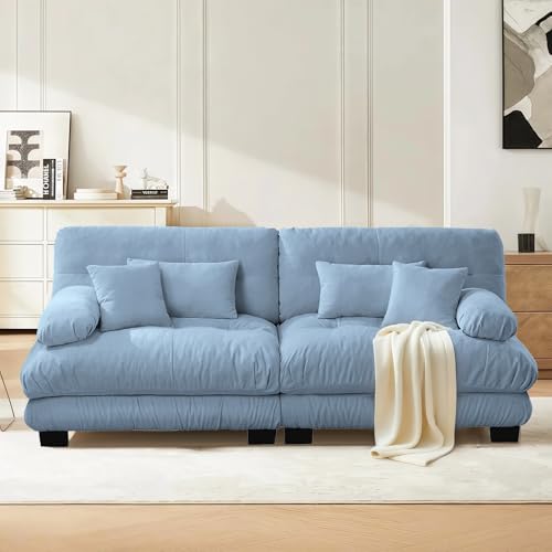 Image of SoarFlash Modern Living Room Velvet Recliner Sofa, Loveseat Sofa for Apartment, Solid Wood Frame, Easy to Install (94.4 inch,Blue)