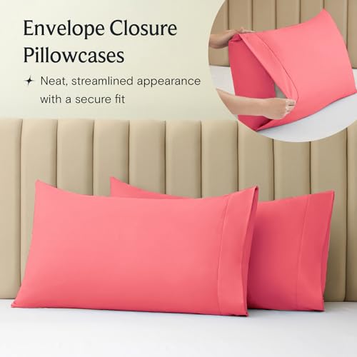 Image of LuxClub 4 PC Sheet Set Bed Sheets Deep Pockets 16 inch Eco Friendly Wrinkle Free Cooling Machine Washable Hotel Bedding Silky Soft - Vermilion Full