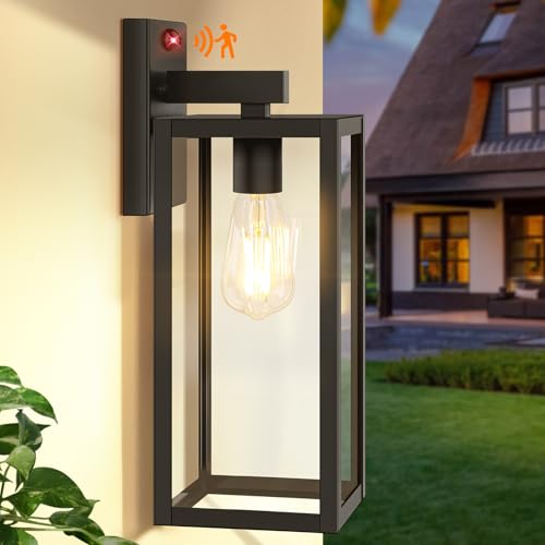 BesLowe 15" Large Upgraded Motion Sensor Outdoor Wall Light Fixture, Black