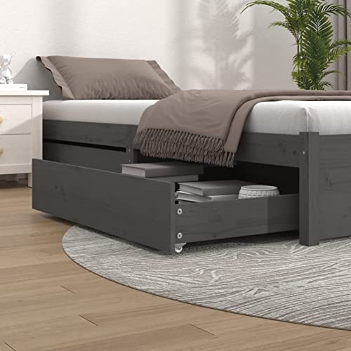 Brokky 814981 Cassetti per Letto 2 pz in Legno Massello di Pino Grigio cassettoni sottoletto, Legno Composito