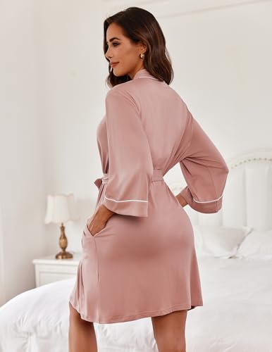 Ekouaer Women Kimono Robes Knee Length Knit Bathrobe Lightweight Soft Sleepwear V-Neck Casual Ladies Loungewear thumb #4