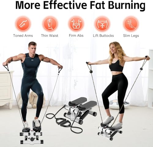 Image of Steppers for Exercise at Home, Mini Stepper with Resistance Bands, Hydraulic Fitness Stepper with LCD Monitor, 360LBS Weight Capacity Portable Stair Stepper for Small Spaces