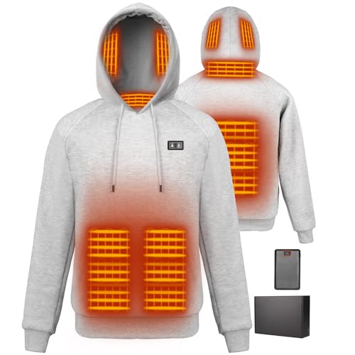 Wodesid Heated Hoodie for Men Women with 7.4V 16000mAh Battery Mens Womens Hoodies Pullover Heated Hooded Sweatshir (US Alpha Medium Regular Regular Gray)