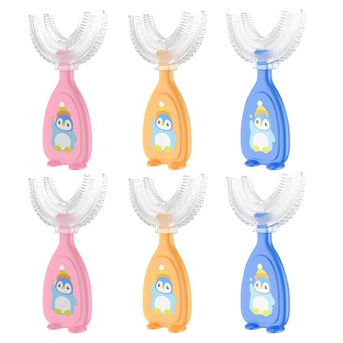 SAIIURV 6 Pièces Brosse à Dent Enfant en Forme de U Poils en Silicone, 360 Degrés Tête de Brosse à Dent Manuelle Bébé Garçons et Filles âge 2-6 ans Brossage Nettoyage Oral (6PCS)