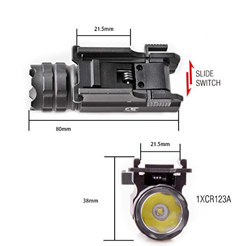 COSMOING 400 Yards Red LED Gun Flashlight Tactical Rail Mounted with Quick Release, Fits Glock Taurus Ruger Springfield H&K S&W