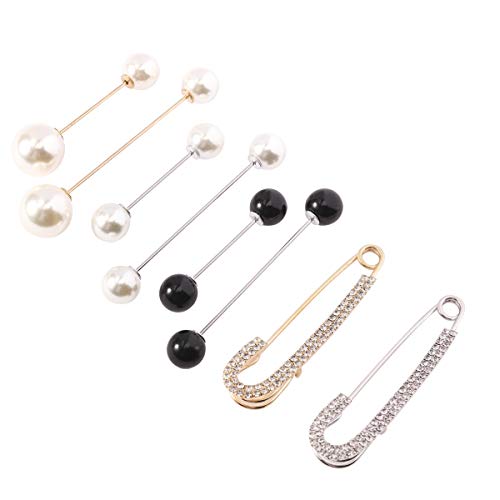 Forise 8 Pieces Sweater Shawl Clips Set,Include Faux Pearl Brooches Safety Pins Clip and Crystal Shawl Clips for Women Girls Costume Accessory
