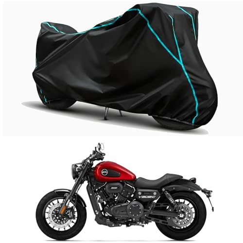Image of Waterproof Bike Body Cover Compatible for | Keeway V302C | Taffeta Fabric, Sky Piping Design, Bottom Elastic Fit | Dustproof, Sun UV & Rain Protection for All Weather.