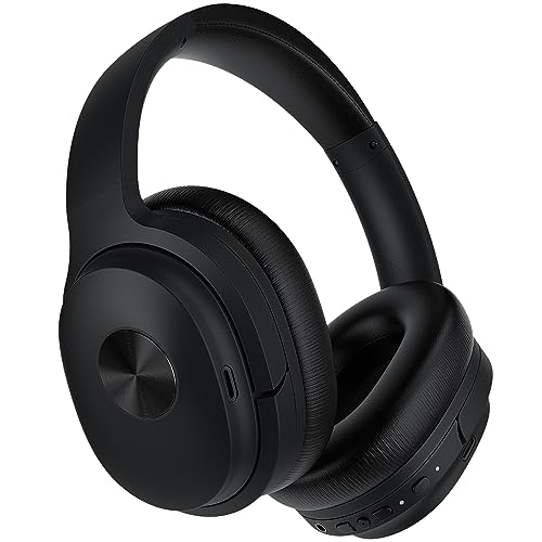 phonicgrid SE7 Hybrid Active Noise Cancelling Over Ear Headphones, ENC Calls, Deep Bass, Bluetooth 5.2, 30H Playtime, Jet Black