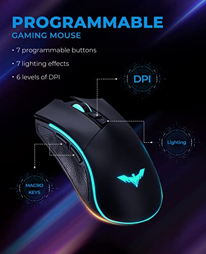 havit Mechanische Tastatur, Gaming Tastatur und Maus Set, RGB Hintergrundbeleuchtung QWERTZ (DE-Layout), Makro-Tastatur mit Handballenauflage, 4800DPI RGB Wired Gaming Maus mit 7 Tasten (Schwarz) - Image 6