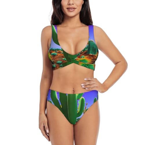 Bikini 2 pièces imprimé cactus désert gainant pour femme