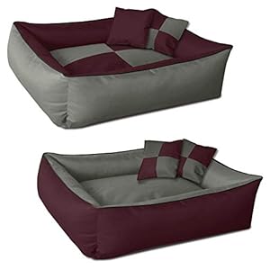 BedDog® hondenmand MAX QUATTRO 4in1, vierkant hondenkussen, grote hondenbed, hondensofa, met afneembare hoez, wasbaar, XXL, bordeaux/grijs