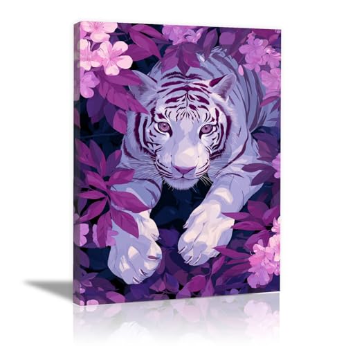 Cuadros de tigre para baño que transforman tu hogar con arte floral púrpura