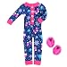 14 Inch Doll Pajamas | Winter Snowflake Print One Piece Pajama Plus Fluffy Pink Slippers | Pink and Blue Print Winter Pajamas Set Fits American Girl Wellie Wishers Dolls | 14 in Doll PJ Set