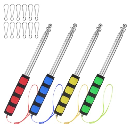 M METERXITY 4-Pack 6.56Ft/2M Telescopic Handheld Flagpoles, Telescopic Flag Pole with Clips Portable Stainless Steel Flag Pole for Truck/Outside/Tour/Guide/Festival[Red/Blue/Yellow/Green]