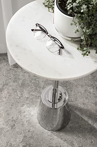 Kate And Laurel Tira Round Side Table, 14 X 14 X 24, White And Silver, Decorative Pedestal Style End Table For Use As A Bedroom Nightstand Or Living Room Accent #TOP3