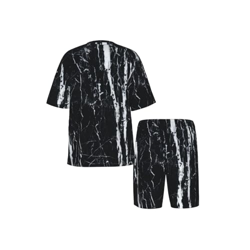 Pyjama short homme marbre noir et blanc ensemble d'été