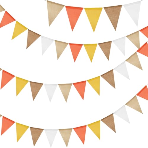 G2PLUS Orange et Jaune Fanion Jute Guirlande Fanions Toile de Jute,12M avec 36PCS Drapeau Triangulaire en Lin Imitation Résistant aux Intempéries pour...