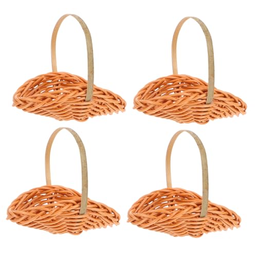 Luxshiny 4Pcs Mini Woven Flower Basket with Handle Decorative Imitation Rattan Baskets for Dollhouse Home Decor Weddings Parties and Garden Harvest