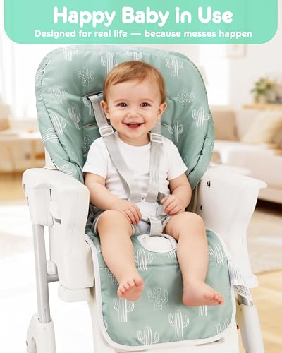 Image of Baby High Chair Cover Replacement, Reversible & Waterproof High Chair Cushion Pad Home & Restaurant use, Includes 5-Point Harness Strap, Chair Not Included - Green