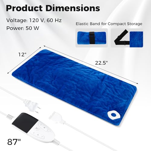 Image of Giantex Weighted Heating Pad w / 2 Massagers, Electric Heated Pad for Back Neck Pain Cramp Relief, Massaging Vibration, 5 Heating Levels, 9 Modes, 1 /2 /4 H Auto Shut-Off, Home Use Heating Mat (Blue)