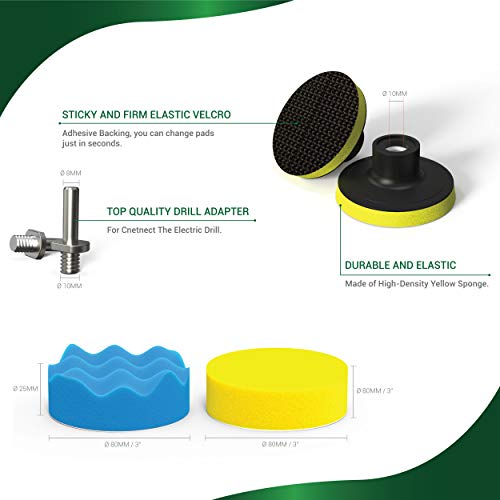 Scrubit Car Foam Drill Polishing Pad Kit 22 Pack, Includes 16 Detailing Sponges (3 In.), 2 Wool Buffer Pads, 2 Drill Adapters And Suction Cups For Your Vehicle - Waxing And Polisher Set #TOP7