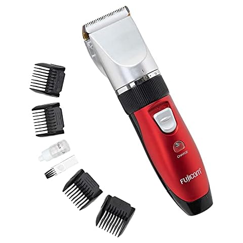 Fujicom Cordless Hair Trimmer - Men’s Grooming Kit Haircut Machine for All Hair Type - Adjustable Length Ceramic Blade - Low Noise - 4 Combs for All Hair Types Rechargeable Cover