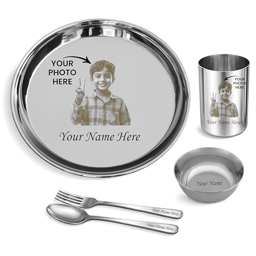 Image of Personalized Stainless Steel Plate Set (Photo Printed Big Meal Set) | Big Meal Set