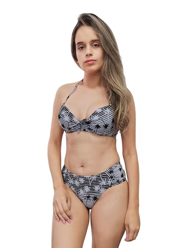Conjunto de biquíni feminino com bojo base sustentação + short de praia estampado (P)