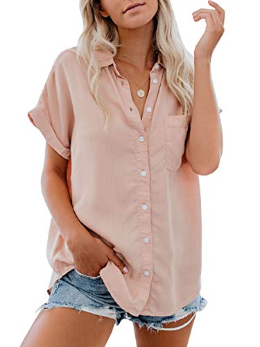 Umeko Womens Blouses Casual Long Sleeve Wrap Chiffon Tie Knot Front Work Blouse Tops (Medium, Y-Pink)