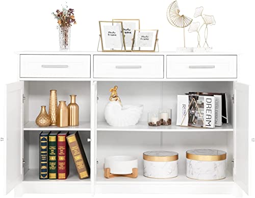 Vingli Sideboard Cabinet Buffet Table Kitchen Storage Cabinet White Credenza Sideboards And Buffets With Storage Coffee Bar Cabinet With 3 Drawers And Doors For Home Kitchen, Dining Room, Living Room #TOP7
