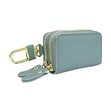 [ジゼル] キーケース スマートキーケース 2個収納 レディース メンズ 本革 鍵 キーリング キーチェーン ダブルファスナー カラビナ コンパクト シンプル (Smoke Blue/スモークブルー)