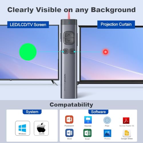 NORWII Clicker de apresentação Bluetooth com ponteiro digital, clicker para apresentações em PowerPo