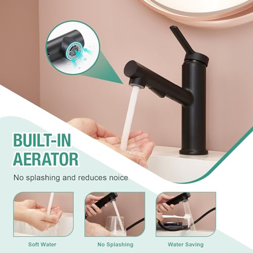 Faustina Waschtischarmatur Bad für Waschbecken ausziehbar, Einhebelmischer Waschtisch Armatur Wasserhahn Bad Waschbeckenarmatur Badarmatur, Edstahl Schwarz matt