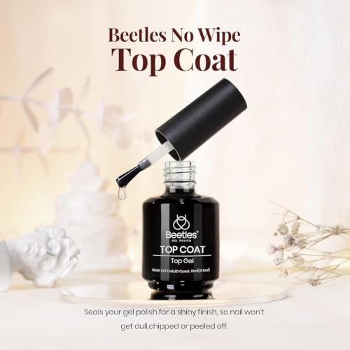 Image of beetles Gel Polish No Wipe Gel Top Coat - Clear Top Coat Gel Nail Polish Shine Finish and Long Lasting, Soak Off Nail Lamp, 15ml Summer Nails Gifts for Women