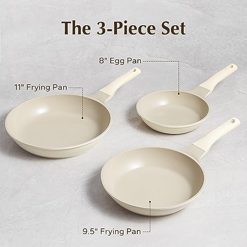 ROCKURWOK Pots and Pans Set Non Stick, 3Pcs Nonstick Kitchen Cookware Sets, Induction Cookware Cooking Set with Frying Pans, Non Toxic Cookware Set, Pot Set, PFAS and PFOA Free (White) - Image 6