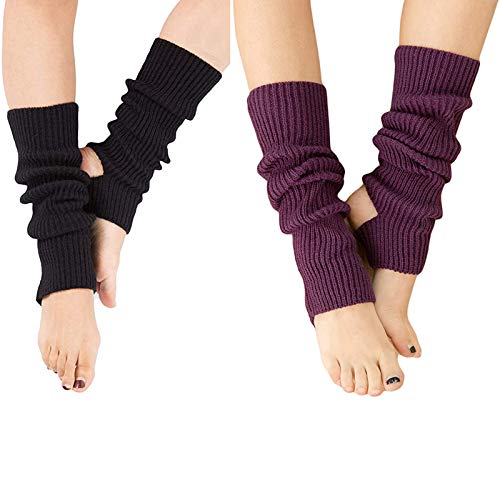Image of YUANQIAN Women Winter Extra Soft Long Legwarmer Warmer Knitted Stirrup Leg Warmers for Yoga Ballet Dance