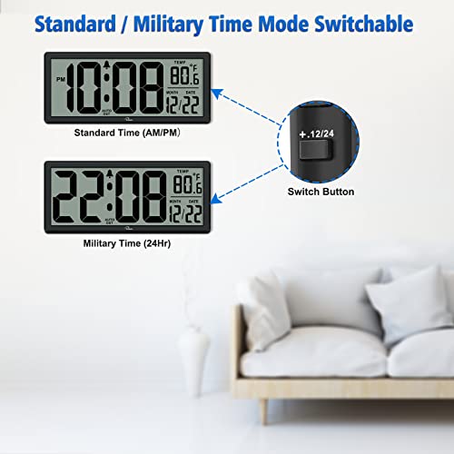 Wallarge 14.5'' Large Digital Wall Clock Battery Operated With Jumbo Numbers, Temperature And Date - Easy To Read And Set, Auto Dst #TOP3