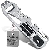 10-in-1 Stainless Steel Pry Bar Multi-Tool with Wrench, Screwdrivers & Cutter with Ultra-Light Titanium Carabiner Keychain Hook, 2-Pack with Bottle Opener – Compact Heavy-Duty EDC