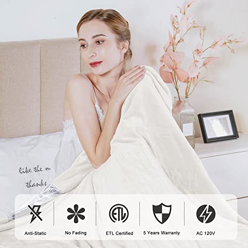 Sunvivi Heated Blanket King Size, Electric Blanket Dual Control Soft Flannel, 10 Heat Settings, 12 Hours Auto Off, Machine Washable, 5 Years Warranty, Overheat Protection, Etl Certified, Ivory #TOP4