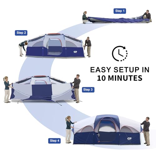 CAMPROS CP Tent 8 Person Camping Tents, Weather Resistant Family Tent, 5 Large Mesh Windows, Double Layer, Divided Curta - Additional View