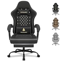 Vittanly Gaming Chair with Pocket Spring Cushion, Ergonomic Computer Chairs with Footrest, Headrest Lumbar Support, Height Adjustable Game PC Chair, Reclining Gamer Chair for Adults Kids, Black