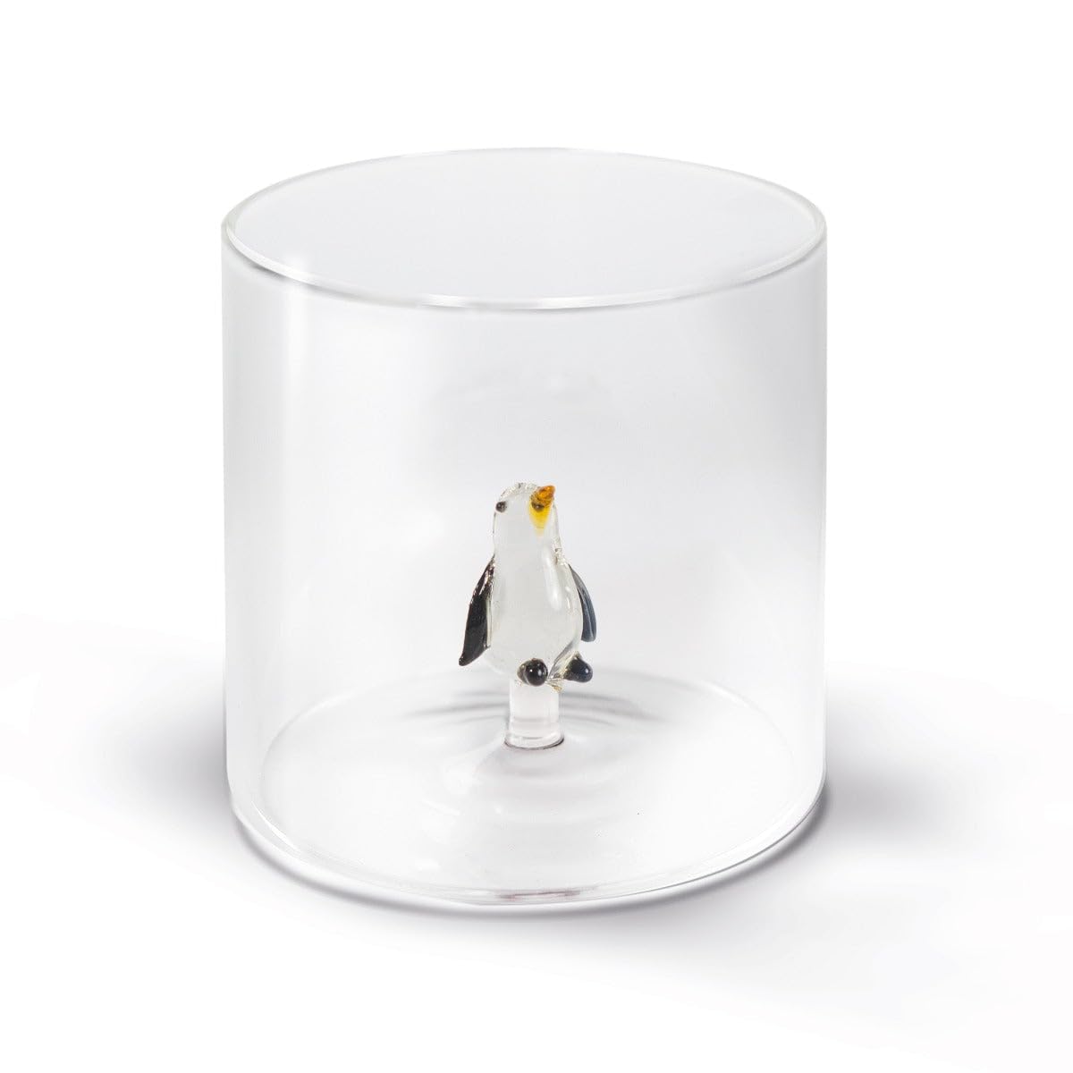 WD Lifestyle - Bicchiere in Vetro Borosilicato 250ml con Soggetto in Vetro Colorato Interno (Pinguino)