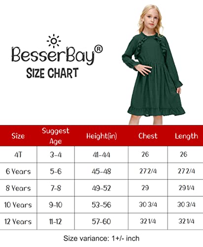 Besserbay Big Girls Vintage Swiss Dot Ruffle Trim Flowy Dress Forest Green Long Bell Sleeve Fall Pleated Tunic Midi Dress 9-10 Years #TOP6