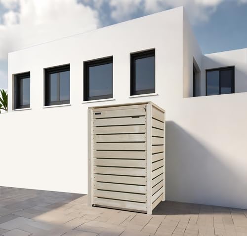 Lukadria Mülltonnenbox Mülltonnenverkleidung Mülltonnecontainer Holz 120L - 240L Natur mit Rückwand Modell HH (1 Tonne)