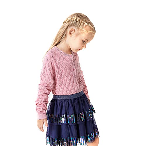 Qiansili Girls Long Sleeve Sparkle Cardigan Sweater Pointelle Knit Button-Up Cottons Sweaters Outwear Bolero Shrug 7-8 Pink #TOP2