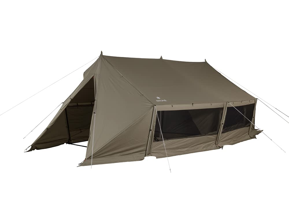 Snow Peak Living Lodge M 4 Season Rectangular Tent, Cabin Style, Free Standing, Unisex, 3-5 Person, 76 ft Inner Area, 163 ft Porch & Vestibules, Aluminum Poles
