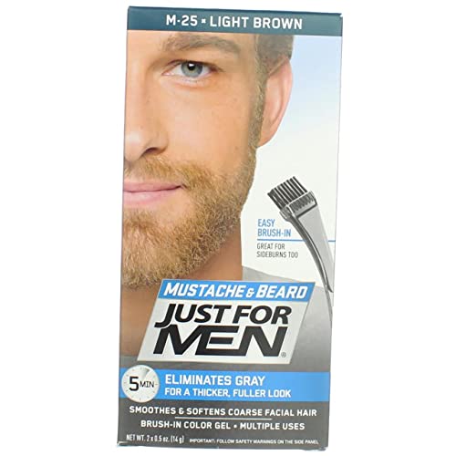JUST FOR MEN Brush-In Color Gel, Mustache & Beard M-25 Light Brown 1 Each (Pack of 2)