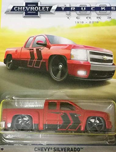 Camión Chevrolet Silverado Hot Wheels 1:64 Rojo miniatura 1