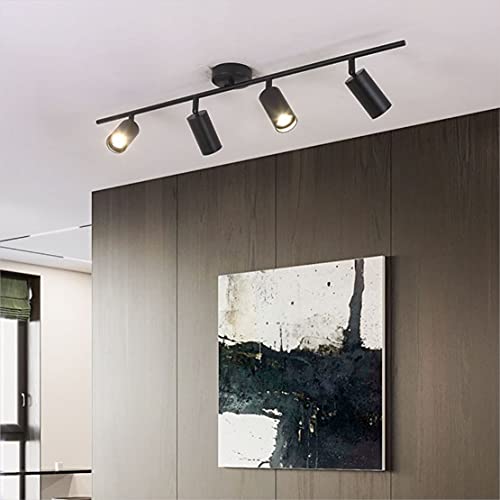 Image of KCO Lighting 4-Light Black Track Lighting Fixtures Ceiling Flexible Mid Century Modern Led Track Light Dimmable Indoor Ceiling Spotlight Kitchen Flush Mount Track Lighting (4-Light)